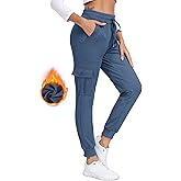 MoFiz Women's Fleece Cargo Joggers Hiking Pants High Waisted Thermal Outdoor Sweatpants for Women with Pockets