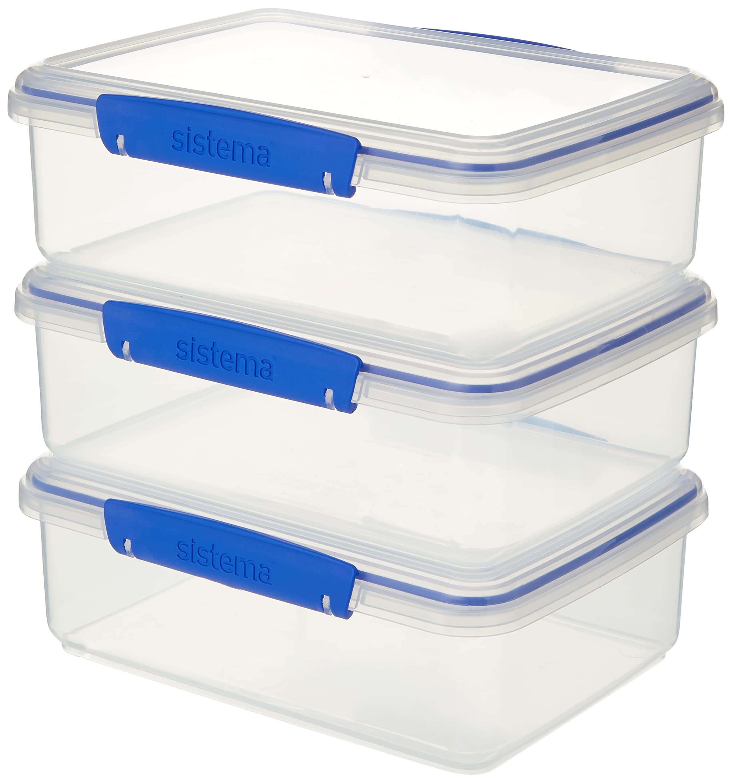 Sistema 1723 Klip It Food Storage Container Set, Large Airtight Food Boxes with Clip-Close Lids, BPA-Free, Blue Clips, 2 L, 3 Count โ image 1