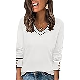 WIHOLL Lightweight Sweaters for Women Long Sleeve V Neck Knit Outfits with Decorative Buttons