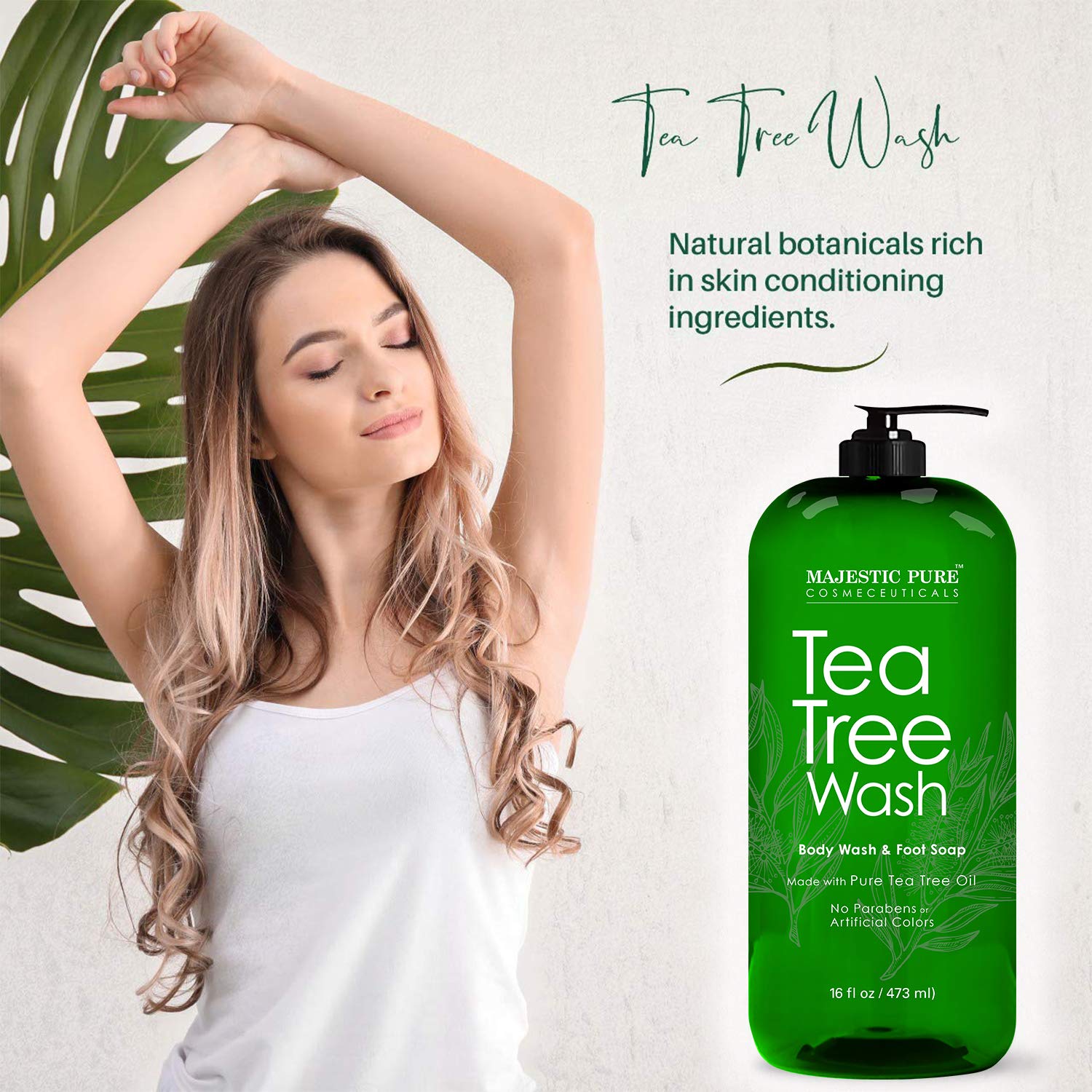 Majestic Pure Tea Tree Body Wash - Formulated to Combat Dry, Flaky Skin - Soothes, Nourishes and Moisturizes Irritated, Chapped, Problem Skin Areas - (Packaging may Vary) -16 fl. oz. : Beauty