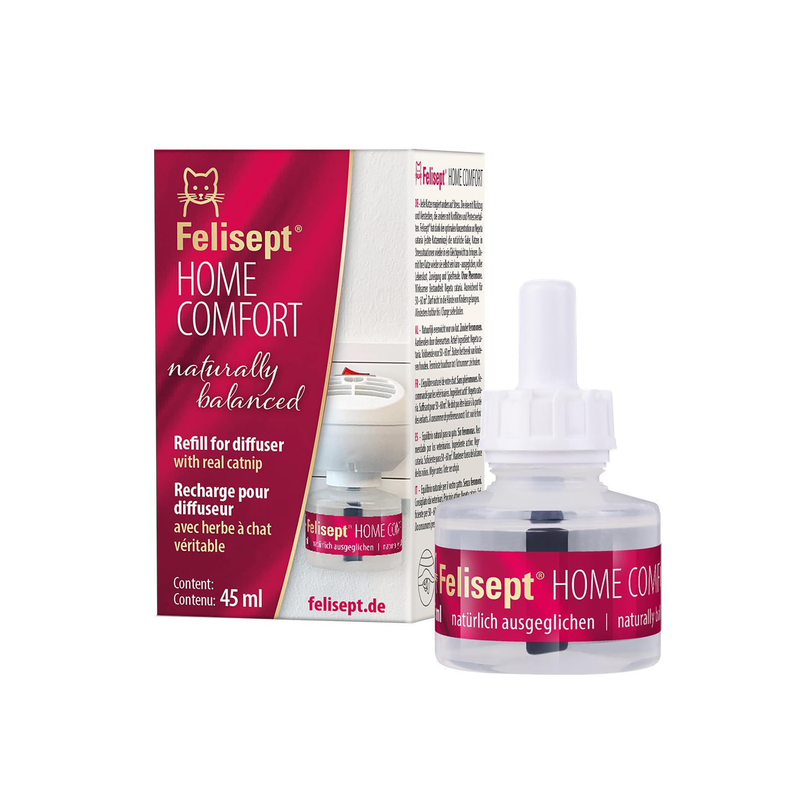 Felisept Home Comfort Cat Calming Refill 45ml - With natural catnip & no pheromone cat - Cat plug in calmer - Reduce undesirable behaviour & stress