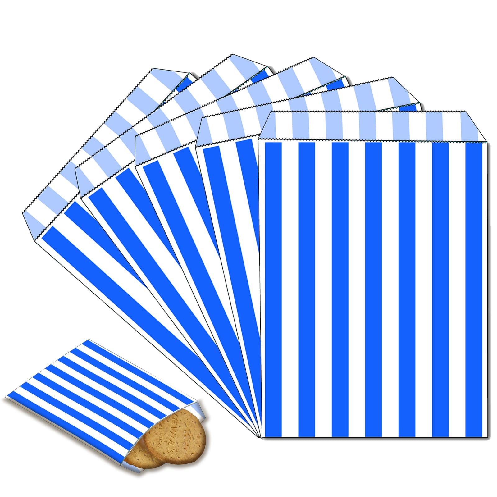 100Pcs Striped Candy Sweet Paper Bags,13x18cm Blue Sweet Bags Paper Bread Sandwich Bags,Wedding Buffet Favour Cake Gift,Small PaperSweet Bag for Sweets,Snacks,Birthdays,Christmas Weddings Party