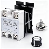TWTADE SSR-40VA 500K ohm 1/4W to 24-380VAC 40A Single Phase Solid State Relay Resistance Voltage Regulator Authorized + Heat Sink + Potentiometer + A knob