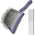 Slicker Ergonomic Wooden-Handle Long-Pin Brush for Poodles, Goldendoodles & Other Long-Haired Dogs (purple)