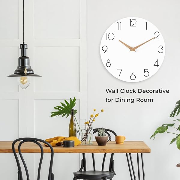 CICININC WALL CLOCK, 16 INCH WOODEN BATTERY OPERATED WALL CLOCKS SILENT NON-TICKING, DECORATIVE WHITE CLOCK FOR LIVING ROOM, BEDROOM, KITCHEN, HOME, OFFICE, SCHOOL, HOTEL