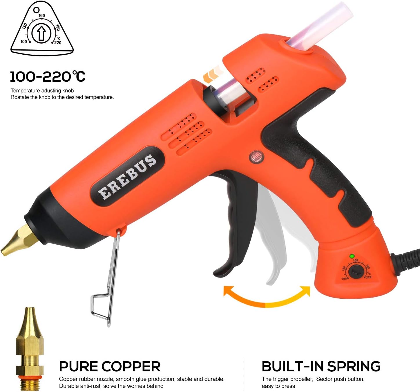 EREBUS Hot Melt Glue Gun w/ 10pcs Glue Sticks (SD-1101): Home Improvement