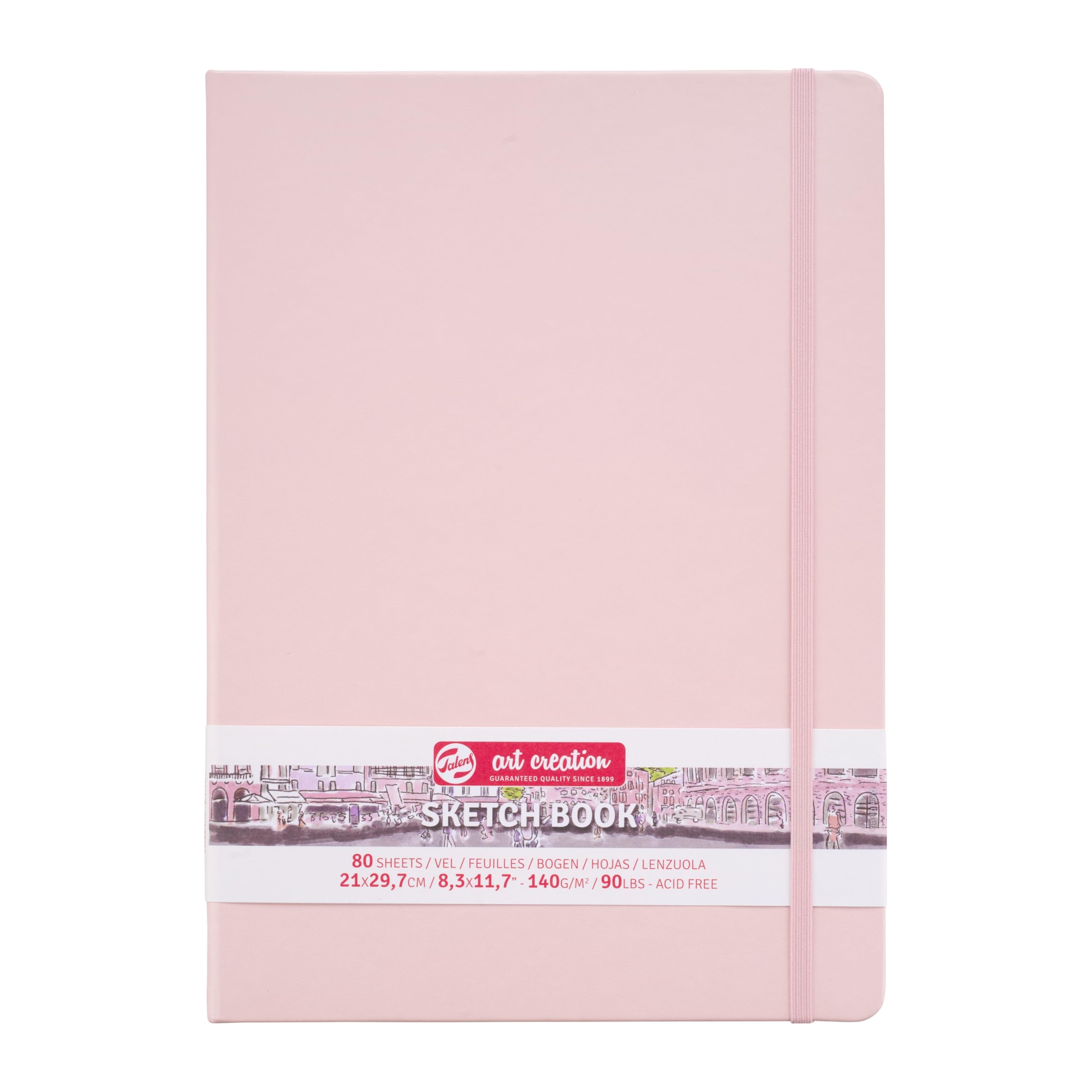 Talens Art Creation - Sketchbook Pastel Pink 21x29.7cm - 140g Acid-Free Paper - 80 Sheets - Ideal for Pencil Pastel Gouache Ink - Sturdy Hard-Bound for Drawing Journaling