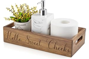 ALELION Bathroom Basket - Rustic Acacia Wood Toilet Tank Paper Basket with Handle for Organizing - Back of Toilet Storage Organizer for Bathroom Tank Topper Counter - Farmhouse Bathroom Decor Box