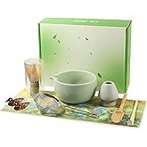 Matcha Whisk Set, 9PCS Ceramic Matcha Tea Set Includes Bowl, Whisk and Holder, Bamboo Scoop, Scoop Rest, Sifter and Tea Towel for Traditional Matcha Ceremony Matcha Lovers
