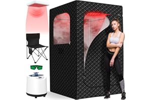 ITHERAU Infrared Sauna Box for Home, Portable Steam Saunas Indoor with 660nm 850nm Red Light Therapy Lamp, 3L Steamer, Folding Chair, Large Personal Full Body Sauna Spa Tent, 15 Levels