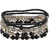 GIKILEE Boho Stackable Crystal Glass Beaded Bracelets Multilayer Stretch Bangle Bracelets Vaction Beach Trendy Jewelry