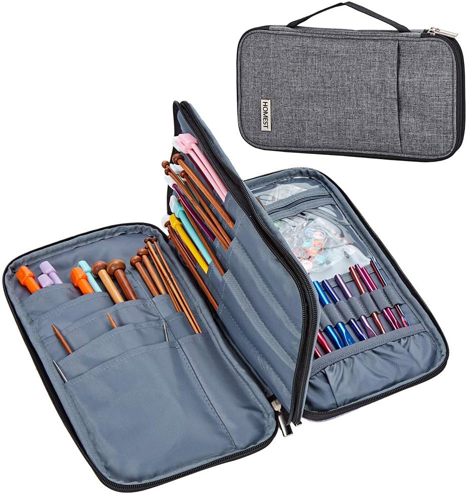 HOMEST Long Knitting Needle Case(up to 12 Inches), Circular Knitting Needle Storage Bag, Portable Tote for Knitting Accessories, Easy to Carry, Grey (Bag Only)