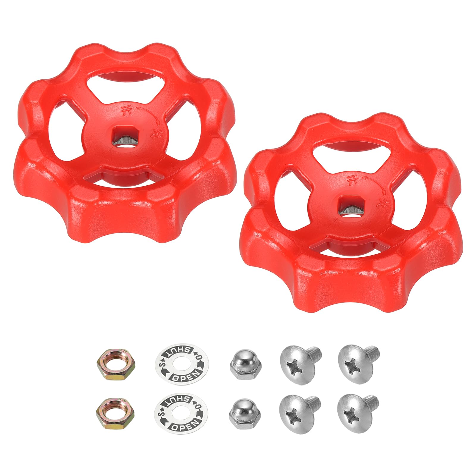 PATIKIL Outside Faucet Handle Square Stem Hole 8x8mm, ABS Round Wheel Faucet Handles Replacement Water Spigot Handle with Screws Spacer, Red, 2Pcs