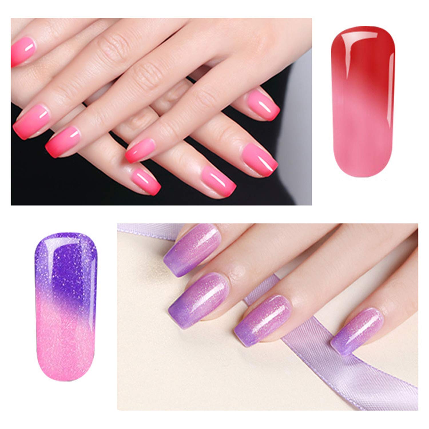 Biutee Glitter Temperature Color Changing Gel Nail Polish Gel Set 6 Colors 0.33 Oz Glitter Gel Polish Soak Off UV LED Nail Polish Set: Beauty