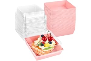 Kucoele 50 Pack Small Charcuterie Boxes with Clear Lids, To Go Paper Dessert Boxes Bakery Boxes, 5 Inches Disposable Food Containers for Cookies, Cupcakes, Slice Cakes, Strawberries (Pink)