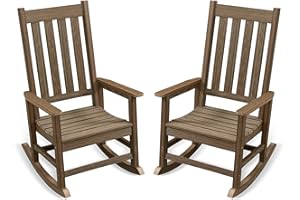 ACUEL Outdoor Rocking Chair Set of 2, HDPE Oversized Patio Rocking Chairs, Weather Resistant, 350lbs Heavy Duty Porch Rocker with High Back for Backyard, Fire Pit, Garden and Indoor (Bright Brown)