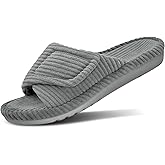 MAJOALLURE Orthopedic House Slippers for Women Adjustable Arch Support Slippers Open Toe Corduroy Bedroom Shoes Indoor Outdoor