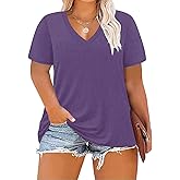ForHailey Plus Size Tops for Women Tunic Tops Plus Size Clothes Summer Short Sleeve V Neck T Shirts Purple 3X-Large