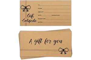 AUGTHEEP 50 PCS Blank Gift Certificates, 3.5'' x 7'' Kraft Black Certificate Cards Vouchers for Small Businesses Restaurants Spa Hair Salon Beauty Bars