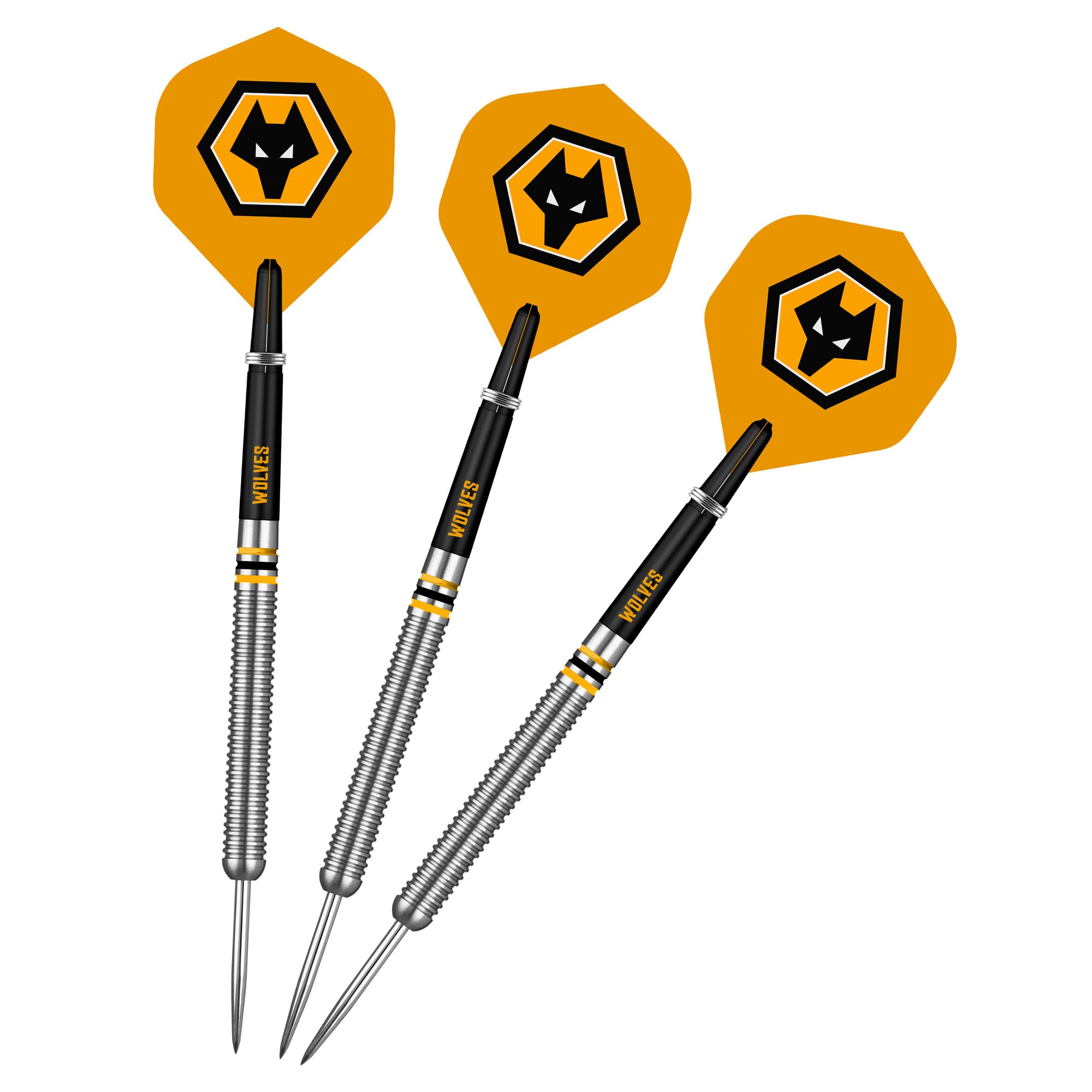 FOCO Officially Licensed Wolverhampton Wanderers Football Club Wolves FC Steel Tip 90% Tungsten Darts Set, Black, Yellow (D1424) 24g