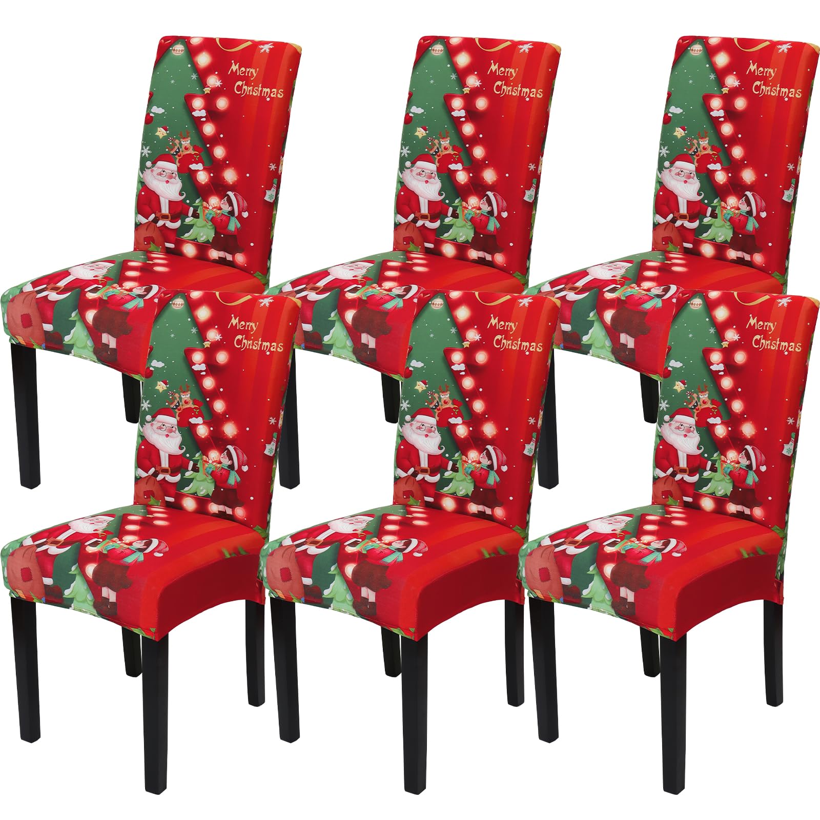 Betylifoy Christmas Chair Covers 6PCS Stretch Christmas Dining Chair Slipcover with Tree Santa Christmas Chair Protector Covers For Dining Hotel Wedding Holiday Party Decor (Red-Tree)