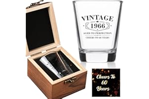 60th Birthday Gifts for Him Her – Limited Edition Vintage 1966 Shot Glass with Wooden Box – Cheers To 60 Years Old, Cool 60th