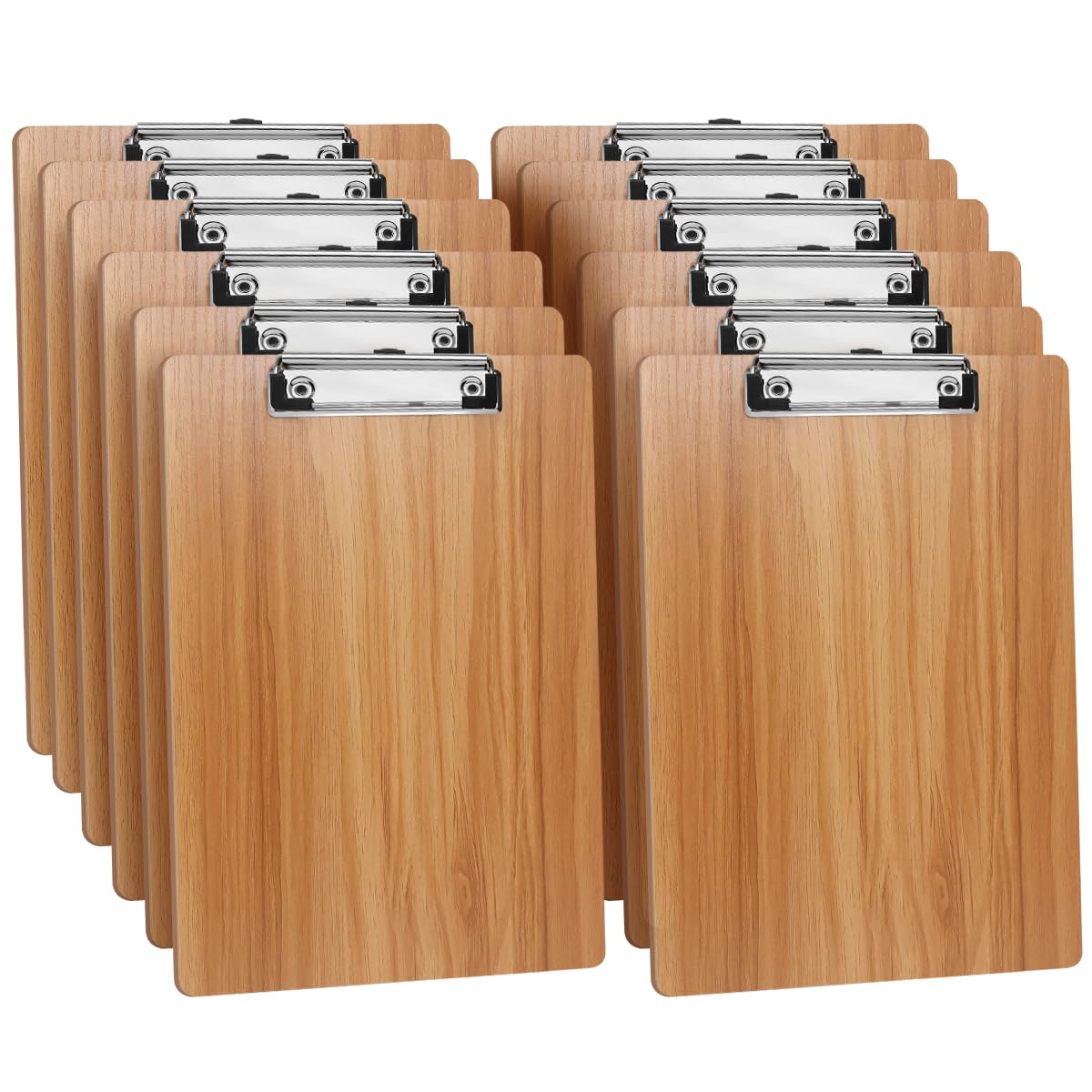 DONGLI 12 Pack A4 Clipboard,Wooden Clipboards with Low Profile Clip and Hanging Hole,Clip Board Hardboard for Office, Business,Restaurant