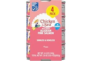 Chicken of the Sea Alaskan Pink Canned Salmon in Water, 5 Ounce Cans, 4-Count – High Protein Skinless & Boneless Wild Caught Salmon – Delicious Wild Salmon for Burgers, Pasta, & More