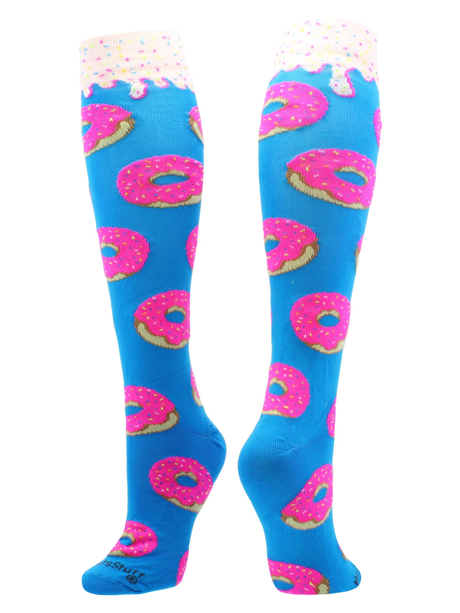 MadSportsStuff Donut Calcetines sobre la pantorrilla (azul paraíso/rosa neón, pequeño)