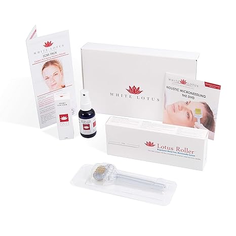 White Lotus Anti Aging NARBEN-THERAPIE-SET | Metallfreier Derma-Roller für Narben & Dermaroller-Reiniger & Organisches Narben