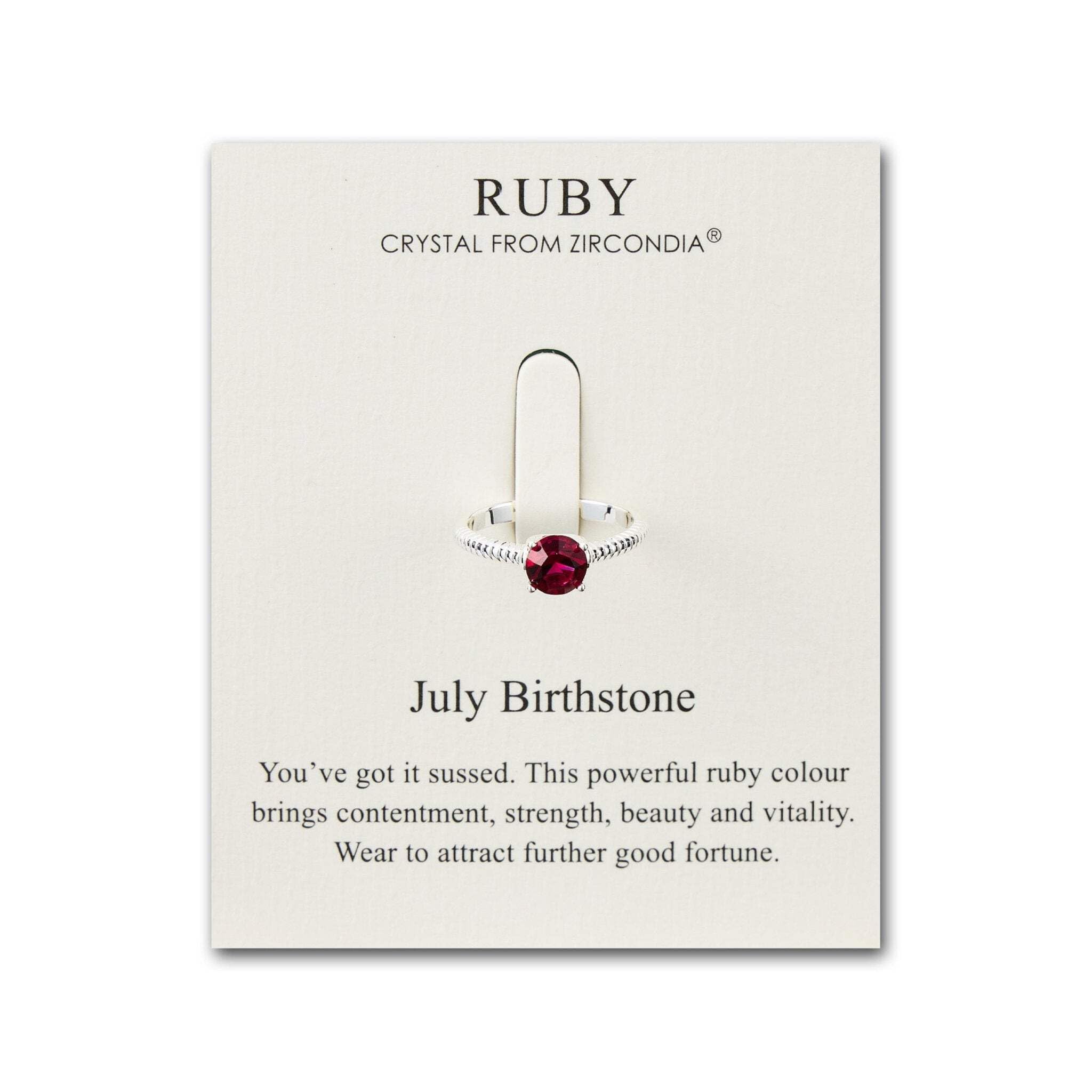 Philip Jones July (Ruby) Adjustable Birthstone Ring Created with Zircondia® Crystals