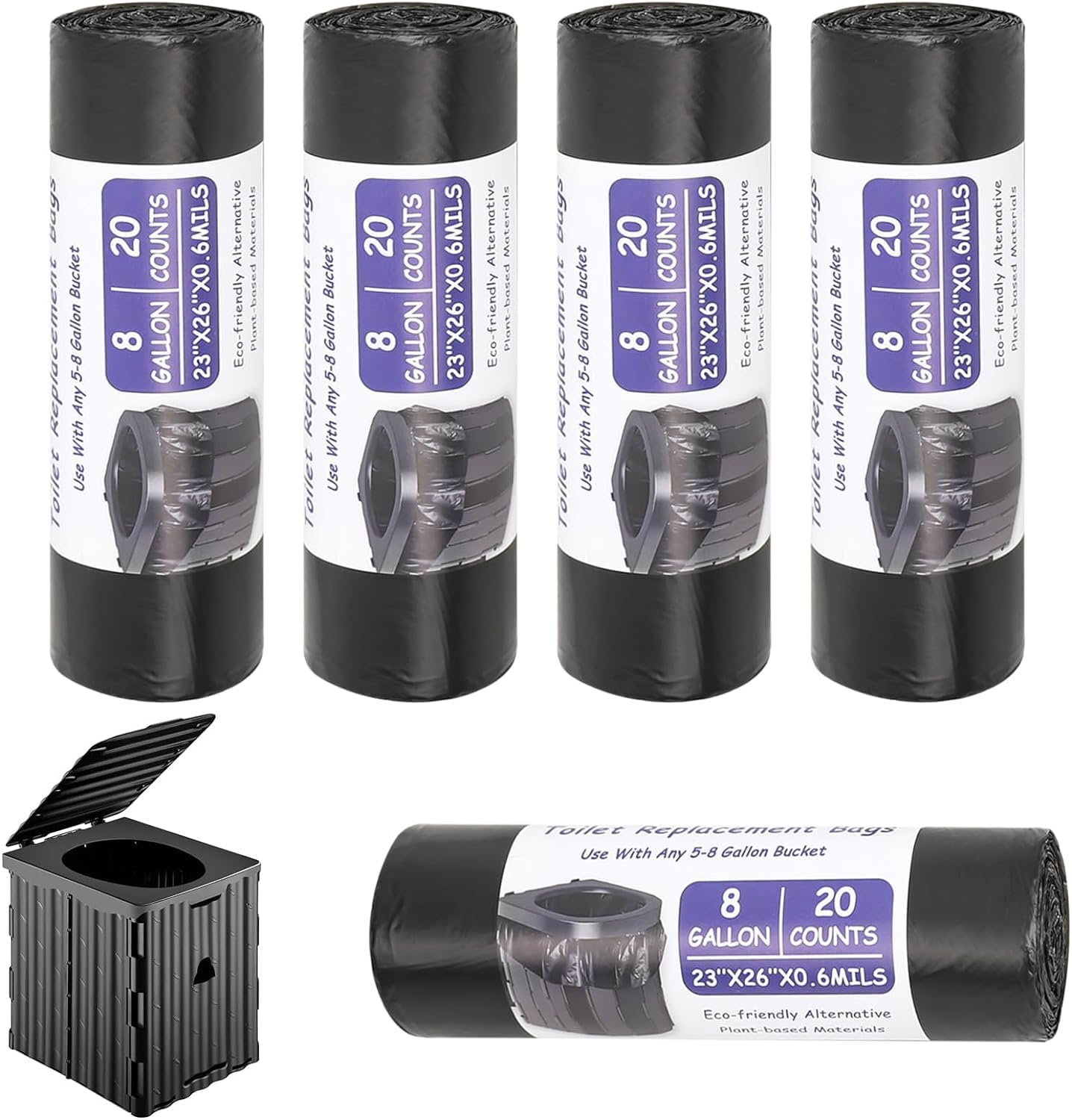 DMJJSD® Toilet Bags Black & Green Pack of 100 30L Biodegradable Organic Bin Bags for Camping Toilets Accessories Waterproof