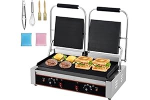 MilleLoom Commercial Panini Press Grill with 19"x 9" Smooth Plates for Burgers Steaks Panini, Countertop Electric Sandwich Ma