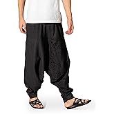 The Veshti Company Men's Boho Harem Pants - Printed Yoga Baggy Pants with Elastic Waist & Drawstring,