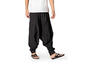 The Veshti Company Men's Boho Harem Pants - Printed Yoga Baggy Pants with Elastic Waist & Drawstring,