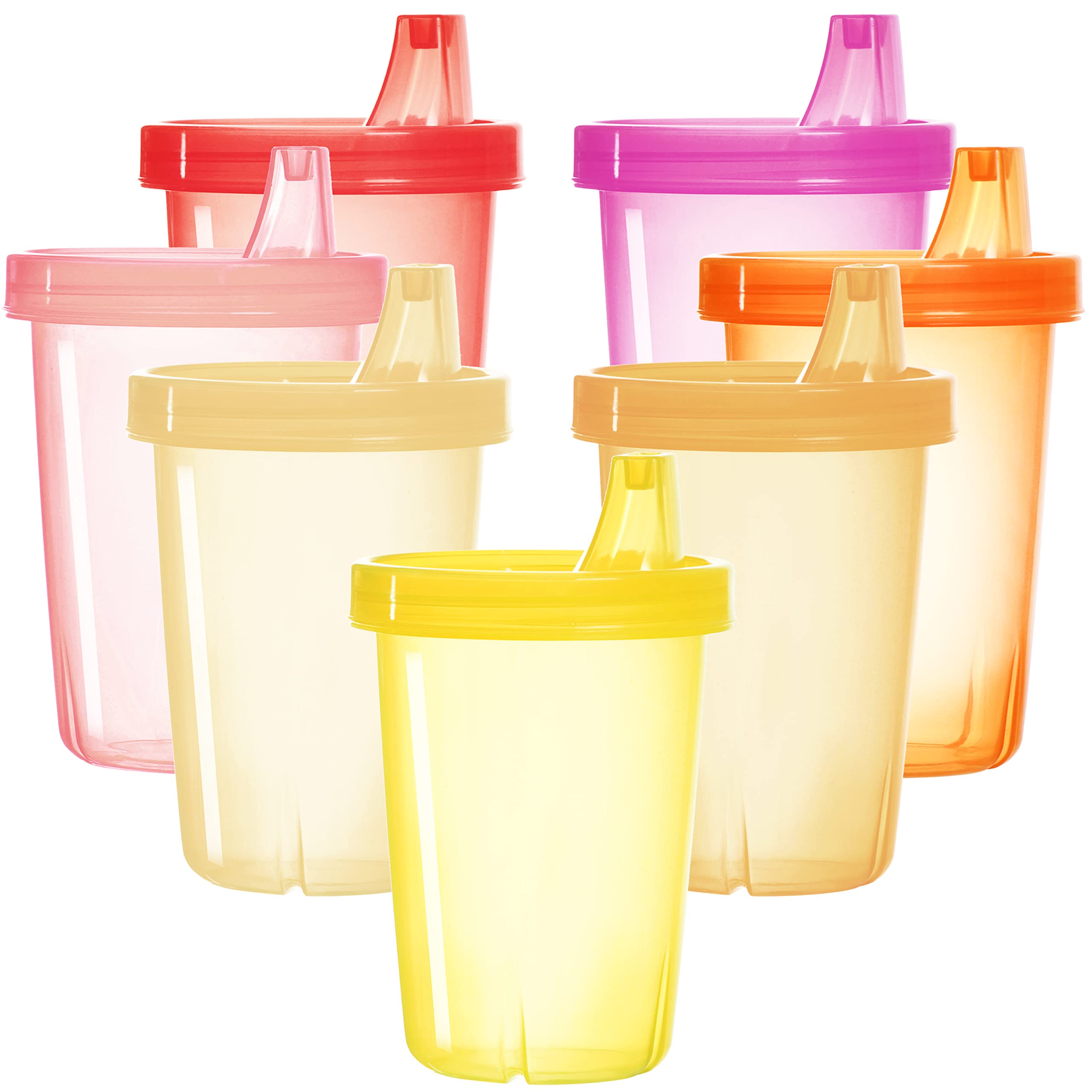 Youngever 7 Pack Reusable Sippy Cups for Infant, Kids, Toddler - 7 Assorted Colors (Pink)