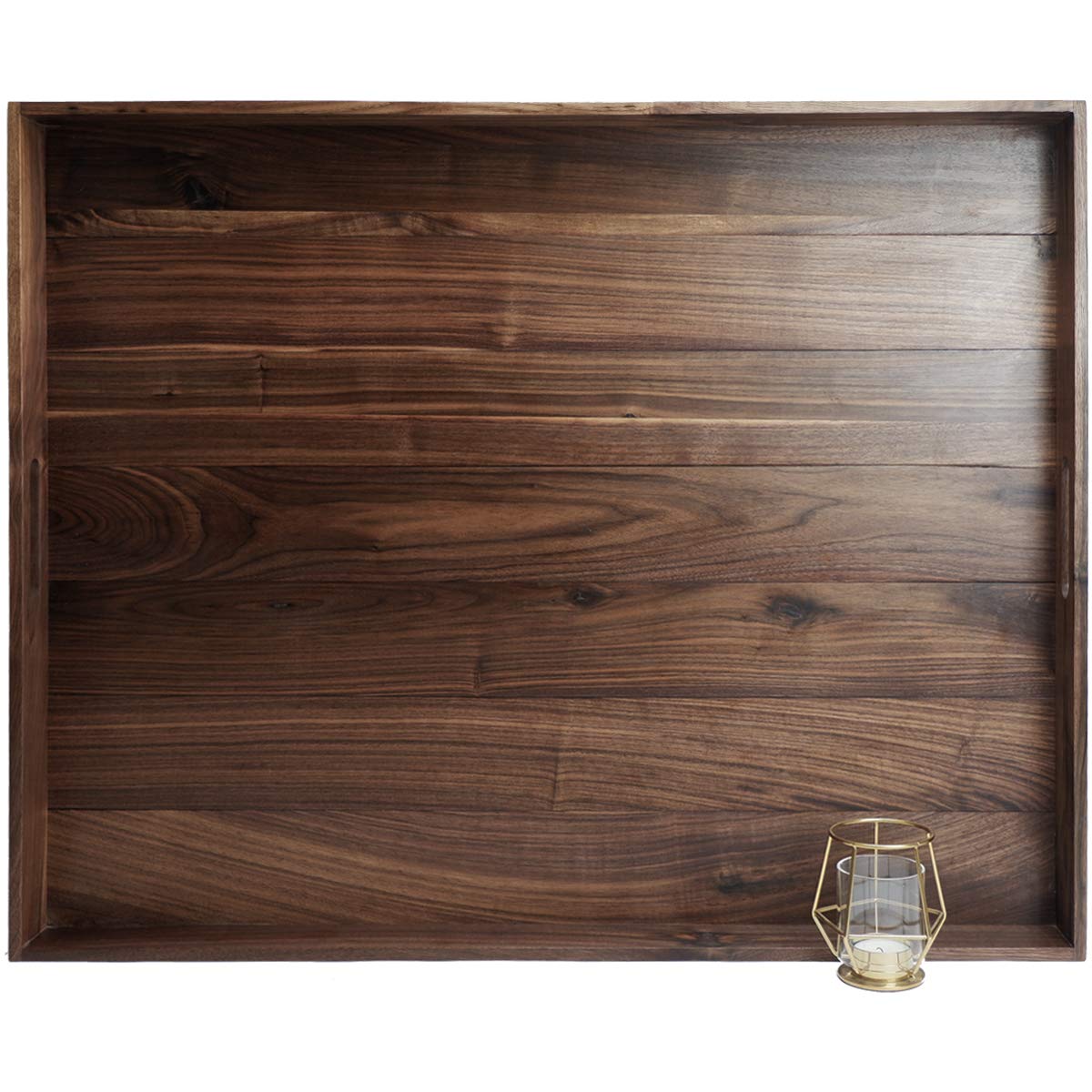 MAGIGO 30 x 24 Inches Extra Large Rectangle Black Walnut Wood Ottoman Tray with Handles, Serve Tea, Coffee or Breakfast in Bed, Classic Wooden Decorative Serving Tray