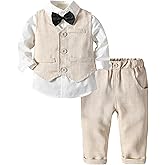 ARTMINE Toddler Boy Clothes Suit Gentleman Wedding Outfits, Formal Dress Shirt+Bowtie+Vest+Pants