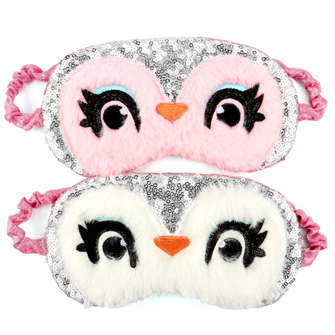 Owl Sleeping Mask 2Pack Cute Sequins Soft Plush Blindfold