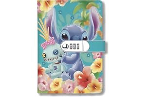 WHLBHG Stitch and Scrump Gift Cartoon Movie Fans A5 Locking Journal Faux Lined Leather Journal Refillable Journal with Lock for Stitch Fans (Stitch &Scrump 3)