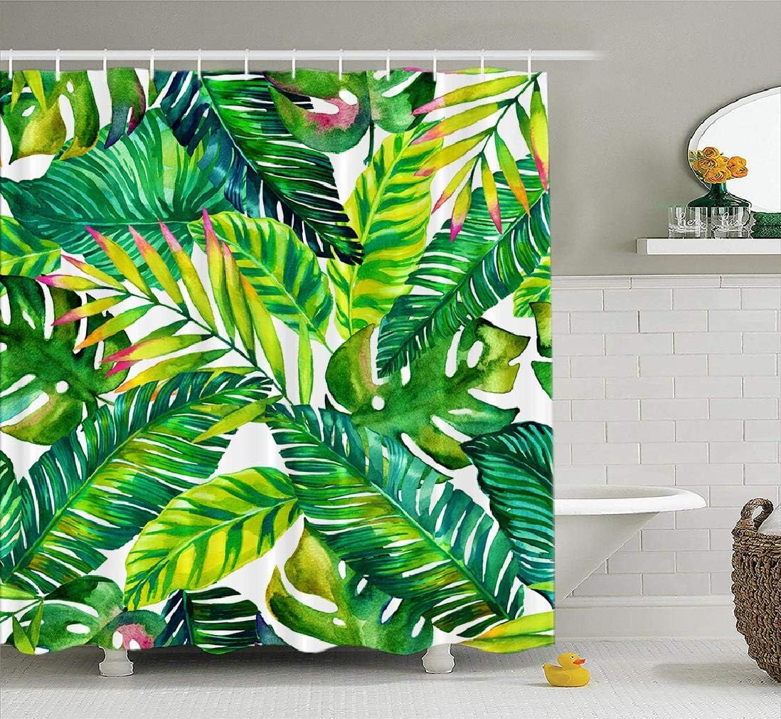 Amazon Com Lilymua Green Tropical Shower Curtain Cloth Banana Palm Leaf With Exotic Plant Bath Curtain Sets Baby Polyester Fabric Jungle Shower Curtain Cute Art Waterproof Tropical Bathroom Decor 72x78 Inch Home