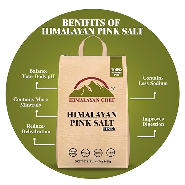HIMALAYAN CHEF PINK HIMALAYAN SALT EXTRA FINE GRAIN, 8 LBS BAG – PURE, NATURAL, KOSHER, NON-GMO, MINERAL-RICH, FOR COOKING, SEASONING, BAKING, TABLE USE