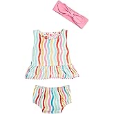 Mud Pie baby-girls Children's Rainbow Stripe Reversible 3pc