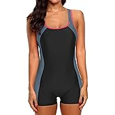 CharmLeaks Womens Boyleg Racerback One Piece Swimsuit Athletic Full Coverage Swimwear Lap Swimming Suit