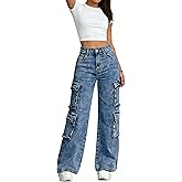 QERINTE Cuyulitcik Womens Plus Size Wide Leg Jeans High Waisted Stretchy Denim Pants Blue Straight Leg Trend