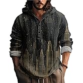 MARSVOVO Novelty Hippie Light Weight Hoodie for Men Long Sleeve Hooded Shirt Casual Quarter Button Tops for Spring Fall