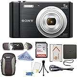 Sony W800/B DSC-W800/B DSCW800B 20 MP Digital Camera 5X Optical Zoom (Black) Bundle with 64GB SDHC Memory Card, Table top Tri