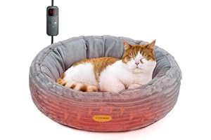 CANMIL Heated Cat Bed for Indoor Cats, 20’’ Electric Cat Heated Bed Pet Warming Bed for Cats and Small Dogs, Washable Calming Round Donut Pet Bed with Heating Pad, Indoor Use