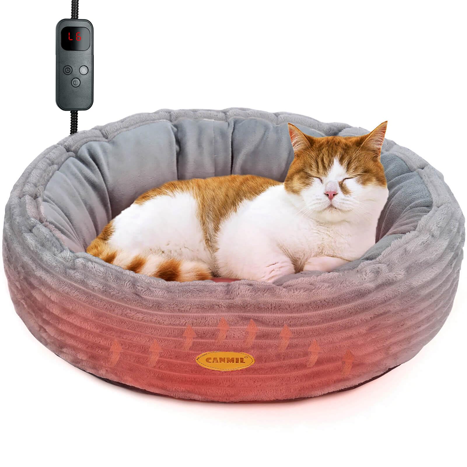 Photo 1 of Heated Cat Bed for Indoor Cats, 20’’ Electric Cat Heated Bed Pet Warming Bed for Cats and Small Dogs, Washable Calming Round Donut Pet Bed with Heating Pad, Indoor Use