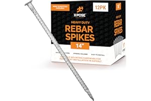 XPOSE SAFETY Heavy Duty Rebar Stakes 14" - 1/2" Diameter Threaded Galvanized Steel Spikes – 12 Pack Metal Ground Stakes for Speed Bumps & Wheel Stops – Support Estacas de Metal – Durable Asphalt Surface